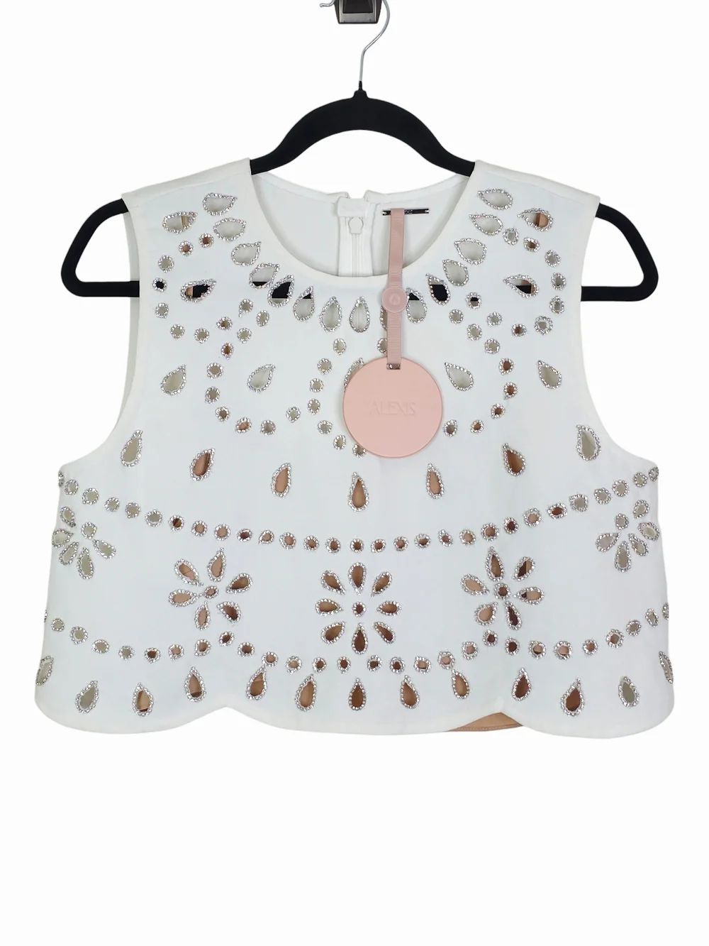Alexis Tavy Top White Rhinestone Crystal Laser Cut Out Cropped NWT Size S - Picture 3 of 12
